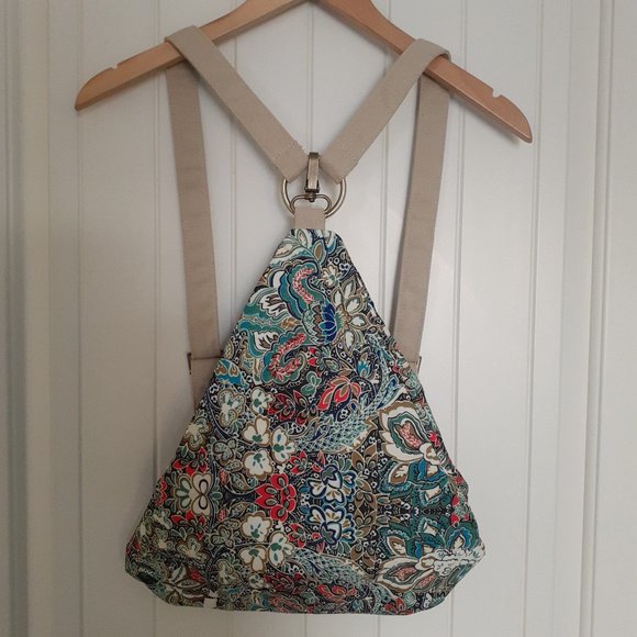 Black Butterfly Canvas Backpack in a Blue Floral Print - Picture 1 of 12